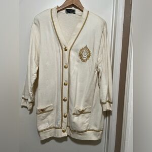 St. John by Marie Gray Cardigan Sweater Beige Button Front Embroidered VINTAGE